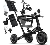 KIDIZ® 6en1 Bicicleta de Balance, Triciclo para niños de 1 año a 5 Años, Capacidad de Carga hasta 25kg, Incl. Manillar/Barra de Seguridad/Cinturón de Seguridad/Timbre/Espejo, Negro/Antracita