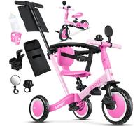 KIDIZ® 6en1 Bicicleta de Balance, Triciclo para niños de 1 año a 5 Años, Capacidad de Carga hasta 25kg, Incl. Manillar/Barra de Seguridad/Cinturón de Seguridad/Timbre/Espejo, Rosa