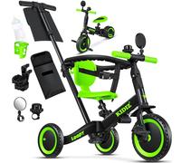 KIDIZ® 6en1 Bicicleta de Balance, Triciclo para niños de 1 año a 5 Años, Capacidad de Carga hasta 25kg, Incl. Manillar/Barra de Seguridad/Cinturón de Seguridad/Timbre/Espejo, Negro
