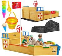 KIDIZ® arenero niños Ahoi, Barco Pirata, Barco de Vela de Madera, Incluye Cubierta, Cubierta de Suelo, Banco, asta de Bandera, Colorido