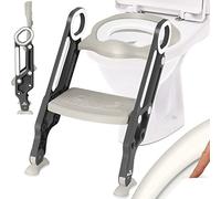 KIDIZ® Asiento de inodoro para niños, entrenador de inodoro con escaleras y asas, asiento de inodoro para niños plegable, entrenador de inodoro de aprendizaje, cojín cómodo y peldaños anchos, gris