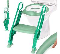 KIDIZ® Asiento de inodoro para niños, entrenador de inodoro con escaleras y asas, asiento de inodoro para niños plegable, entrenador de inodoro de aprendizaje, cojín cómodo y peldaños anchos, verde