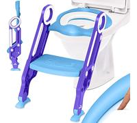 KIDIZ® Asiento de inodoro para niños, entrenador de inodoro con escaleras y asas, asiento de inodoro para niños plegable, entrenador de inodoro de aprendizaje, cojín cómodo y peldaños anchos, azul