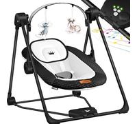 KIDIZ® Balancín para bebé con 5 ajustes de velocidad, plegable, con arco de juegos, 5 sonidos naturales calmantes negro