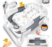 KIDIZ® Bañera para bebé, ahorra espacio y plegable, para recién nacidos, niños pequeños de 0 a 24 meses, ducha de viaje portátil para bebés, con termostato y cojín