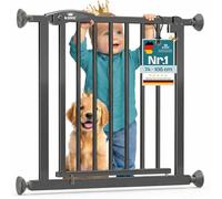 KIDIZ Barrera de seguridad para escaleras sin taladrar | Ancho ajustable: 74 - 80 cm, 75 cm de alto, rejilla de protección para puerta y barrera para niños y perros, apertura con una sola mano por