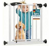 KIDIZ Barrera de seguridad para escaleras sin taladrar | Ancho ajustable: 81 - 87 cm, 75 cm de alto, rejilla de protección para puerta y barrera para niños y perros, apertura de una sola mano, sistema