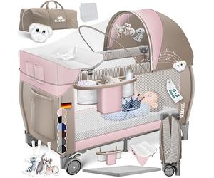 KIDIZ® Cuna de bebé 3 en 1 Cama de Viaje, Combi Set, Cama de bebé con Cambiador, mosquitero Corral de Juego, Rosa/Beige