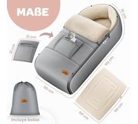 KIDIZ® Saco de bebé, saco de bebé de invierno con cremallera, saco de peluche, bolso, manta de bebé, cochecito lavable, con cabecera con cremallera, apto para todos los cochecitos (Grau)
