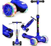 KIDIZ® Scooter Kids Scooter X-Pro2, Patinete de Tres Ruedas con PU LED, Ruedas Luminosas, Patinete de Pedales para niños niñas 3-12 años, Plegable, Regulable en Altura, Negro/Azul