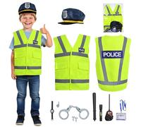 Kidken - Disfraz de policía para niños, 10 piezas, ideal para niños y niñas de 5 a 12 años, chaleco y sombrero incluido, disfraz para niños para juegos de rol (policía, S)