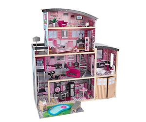 KidKraft Casa de muñecas de Madera Sparkle Mansion con Muebles y Accesorios, Casita de Juguete con Gato, Ascensor y Piscina para muñecas de 30 cm, Juguetes niños y niñas Desde 3 años (65826)