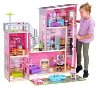 KidKraft Casa de muñecas de Madera Uptown con Muebles y Accesorios, Casita de Juguete con Gato, Ascensor y Piscina para muñecas de 30 cm, Juguetes niños y niñas Desde 3 años (65833)
