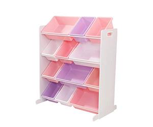 KidKraft Estantería de Juguetes, Organizador de Juguetes de 4 Niveles para niños con 12 contenedores de plástico en Colores Pastel, Muebles para Salas de Juego y Dormitorio de niños (15450)