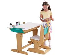 KidKraft Grow Together Mesa Escritorio y Silla Ajustables de Madera para niños con Bolsillo de Almacenamiento, Mesa y Silla Infantil, Muebles para Salas de Juego y Dormitorio de Niños (20307)