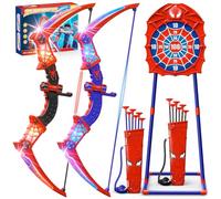 Kidluna Juguetes Niños 3 4 5 6 7 8 9 10 Años, 2 ArcoFlecha Spider con Luces LED Rojas & Azules, 2 Carcaj Spider, Diana Telaraña, Juegos Exterior Niños 3-10, Regalos Cumpleaños para Niños de 3-12 Años