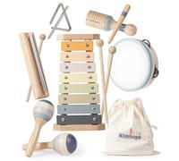 KidMigo Instrumentos musicales para niños a partir de 3 años, instrumentos musicales 7 en 1, juguetes de madera, tambor xilófono instrumentos musicales para niños, juguetes Montessori a partir de 3