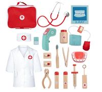 KidMigo Maleta médica para niños a partir de 3 años, maletín de madera para niños, juguete dental para niños con maletín médico, estetoscopio real, termómetro, maletín de pediatra, juegos de doctor,