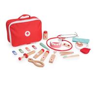 KidMigo Maleta médica para niños de madera, 15 piezas, juegos de doctorado a partir de 3 años: maletín de médico para niños, juguete para dentistas, juegos de doctor con accesorios estetoscopio