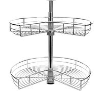 Kidney Shaped Chrome Corner Organizer 24Inch Diameter Kitchen Cabinet Blind Corner 2 Tiers Stainless Steel Lazy Replacement Shelf Blind Corner Shelf 360 Degree Rotating Storage Rack, LJJY-KK
