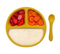 kidoo - Juego de Vajilla para Bebés en Silicona, Set de Alimentación Infantil, Plato Dividido + Cuchara, Libres de BPA, Accesorios de Aprendizaje y Destete (Amarillo)