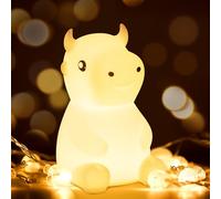 kidoo - Lámpara de Mesita de Noche, Luz Nocturna Infantil, LED de 8 Colores para Bebé, Eficiencia Energética y Brillo Ajustable, Carga USB, Iluminación Infantil Nocturna (Toro)