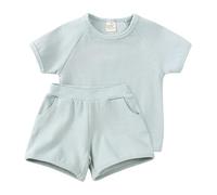 Kids 2026 Summer Sets Toddler Boy Girl Outfits Korean Style Short Sleeve T-Shirt Shorts 2 Piece Sets Baby Clothes 9M 7Y (Light Green, 9-12 Months)