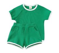 Kids 2026 Summer Sets Toddler Boy Girl Outfits Korean Style Short Sleeve T-Shirt Shorts 2 Piece Sets Baby Clothes 9M 7Y (Green, 9-12 Months)