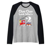 Kids 2nd Birthday Caleb Choo Choo Train 2 Year Old Camiseta Manga Raglan