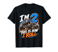 Kids 2nd Birthday Monster Truck 2 Yrs Old Boy Theme Party Camiseta