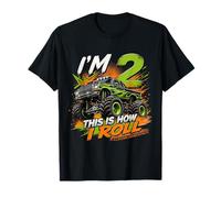 Kids 2nd Birthday Monster Truck 2 Yrs Old Boy Theme Party Camiseta