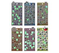 Kids 3D Stickers - 6 Sheet Cute Glow in the Dark Decorative Decals for Phone Case, Notebook, Scrapbooking, Journal, Laptop, and Craft Projects, Fun Aesthetic Stickers for Kids, Boys, Girls, and Women
