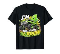 Kids 4th Birthday Monster Truck 4 Yrs Old Boy Theme Party Camiseta