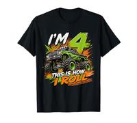 Kids 4th Birthday Monster Truck 4 Yrs Old Boy Theme Party Camiseta