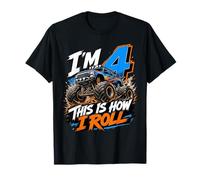 Kids 4th Birthday Monster Truck 4 Yrs Old Boy Theme Party Camiseta