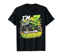 Kids 7th Birthday Monster Truck 7 Yrs Old Boy Theme Party Camiseta