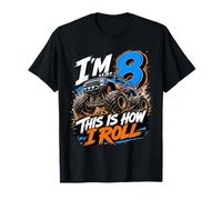 Kids 8th Birthday Monster Truck 8 Yrs Old Boy Theme Party Camiseta