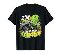 Kids 8th Birthday Monster Truck 8 Yrs Old Boy Theme Party Camiseta