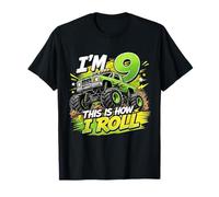 Kids 9th Birthday Monster Truck 9 Yrs Old Boy Theme Party Camiseta