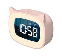 Kids Alarm Clock with Night Light Stepless Dimming,Cute Cat Ear Digital Clock for Boys and Girls,5 Minute Alarm,Ok to Wake Up Children(pink)
