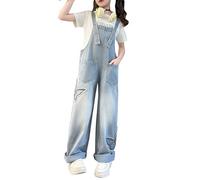 Kids Baggy Jeans Overalls Girls Bow Embroidery Wide Leg Denim Dungarees Fashion Loose Fit Adjustable Jumpsuit Children Comfy Summer Casual Athletic School Trousers Romper