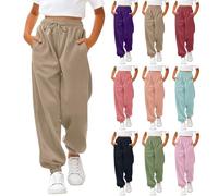 Kids Baggy Joggers Elasticated High Waist Sweatpants Baby Girls Drawstring Loose Fit School Trousers with Pockets Teen Sports Running Activewear Jogging Tracksuit Bottoms