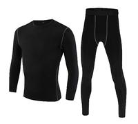 Kids Base Layer Thermal Underwear Set para niños de manga larga Baselayer Top y Long Johs Football Skins Boys Athletic Compression Underwear Conjunto de camiseta y mallas, Negro , 12 años