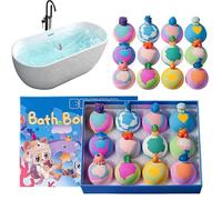 Kids Bath Balls - Rainbow Colorful, 12 Pieces Gentle Refreshing Bath Bombs with Soft Fizzing Design & Moisturizing Feature for Children, Boys, Girls, Family, Friends and Daughter Fun