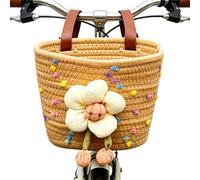 Kids Bike Basket - Adorable Flower Design | Handwoven Cotton Rope Plush Flower Bicycle | Kids & Girls Riders, Handlebar Bag for Scooters Tricycles Balance Bikes, Beverages Keys Small Toys Cute