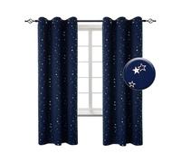 Kids Blackout Curtains for Boys Bedroom - Grommet Thermal Insulated Silver Star Print Room Darkening Curtains for Living Room, Set Of 2 Panels (navy)