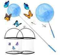 Kids Butterfly Net, Telescopic Catcher Tool, Outdoor Crab Scooper with Extendable Pole, Anti-Slip Handle Exploration Gear, Nature Catching Toy for Toddler, Backyard, Park, Beach, 37x20cm