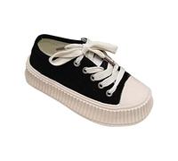 Kids Canvas Shoes Unisex Children School Trainers Boys Girls Black White Lace Up School PE Pumps Plimsolls Breathable Walking Running Gym Sports Trainers