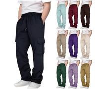 Kids Cargo Sweatpants Wide Leg Baggy Running Joggers Teen Boys Drawstring Elastic Waist Sports Trousers with Multi Pockets Children Loose Fit Casual Athletic Sweat Pants