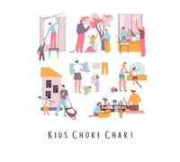 Kids Chore Chart | Track Kids Help with Chores: Families Doing Chores in Pink, Blue, and Gold